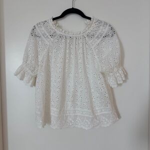 Ulla Johnson White Eyelet Puff Sleeve Blouse
